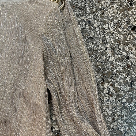 MSK Gold and Rhinestone Slit Bat Wing Sleeve Sparkle Blouse Size Large - Picture 13 of 13